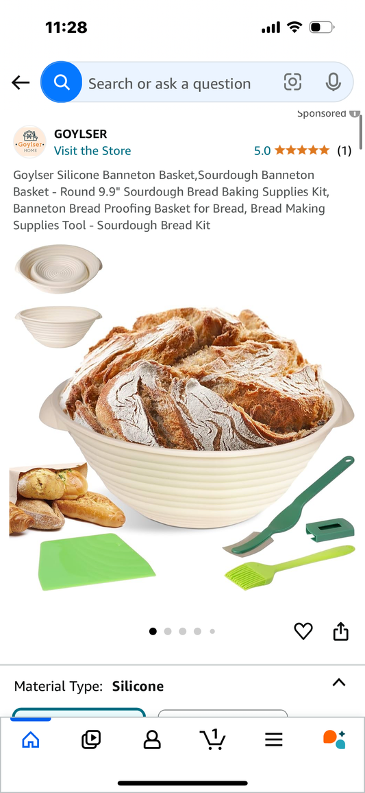 Goylser Silicone Banneton Basket,Sourdough Banneton Basket - Round 9.9" Sourdough Bread Baking Supplies Kit, Banneton Bread Proofing Basket for Bread, Bread Making Supplies Tool - Sourdough Bread Kit