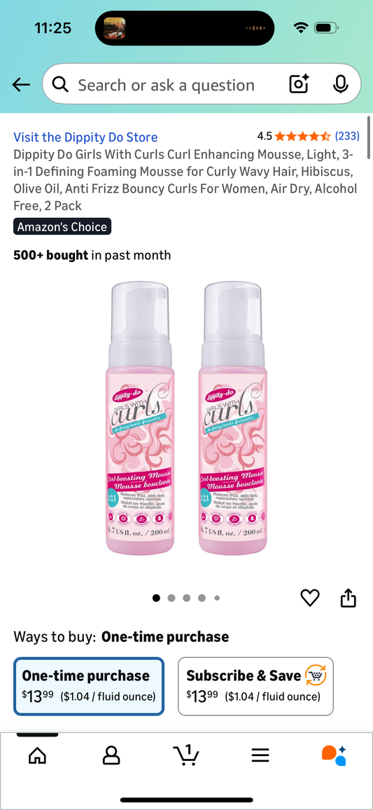 Dippity Do Girls With Curls Curl Enhancing Mousse, Light, 3-in-1 Defining Foaming Mousse for Curly Wavy Hair, Hibiscus, Olive Oil, Anti Frizz Bouncy Curls For Women, Air Dry, Alcohol Free, 2 Pack