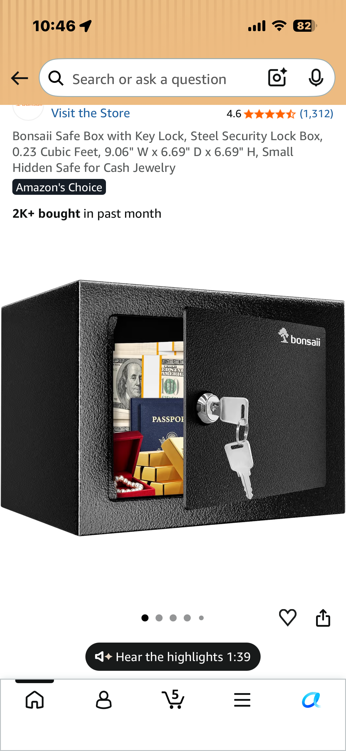 Safe Box with Key Lock, Steel Security Lock Box, 0.23 Cubic Feet, 9.06" W x 6.69" D x 6.69" H, Small Hidden Safe for Cash Jewelry