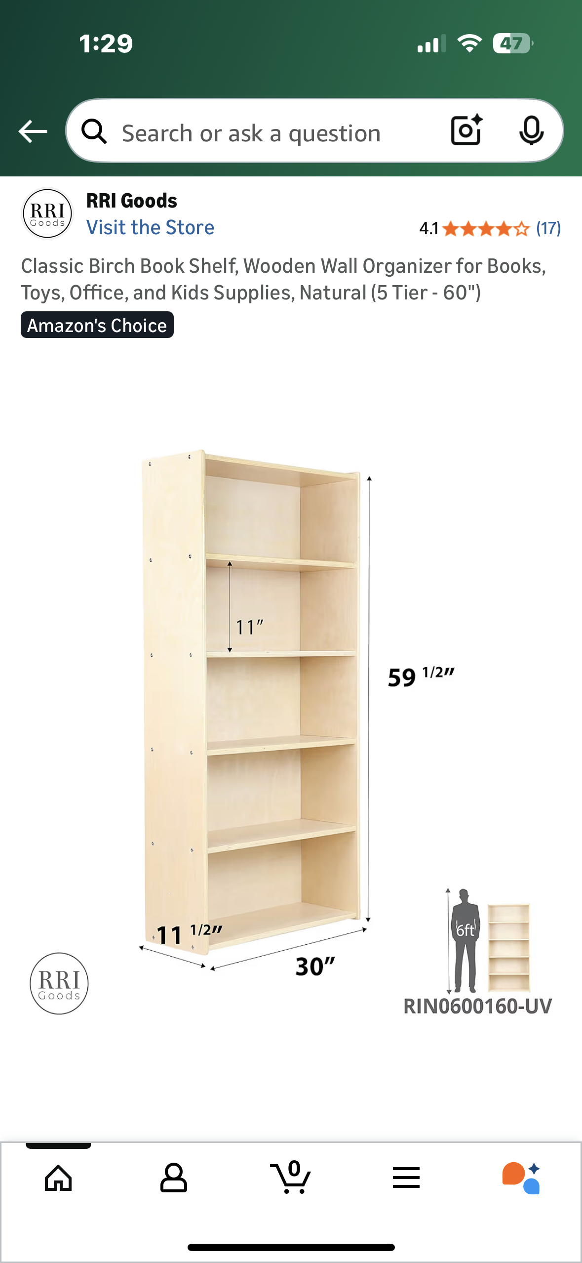 Classic Birch Book Shelf, Wooden Wall Organizer for Books, Toys, Office, and Kids Supplies, Natural (5 Tier - 60") (L1127)