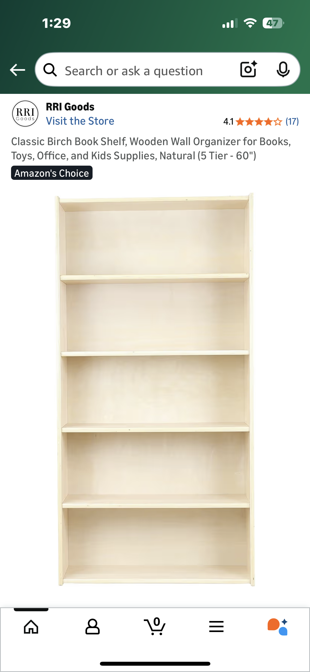 Classic Birch Book Shelf, Wooden Wall Organizer for Books, Toys, Office, and Kids Supplies, Natural (5 Tier - 60") (L1127)