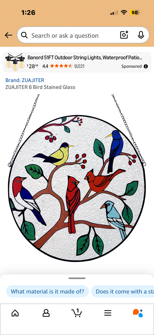 Stained Glass Hanging Art, Birds