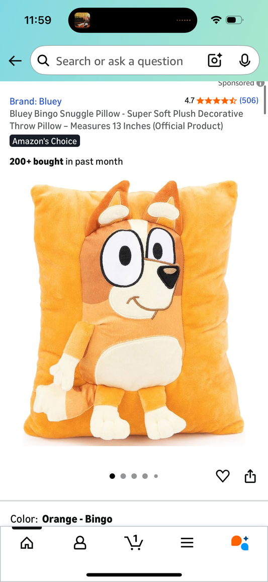 Bluey Bingo Snuggle Pillow - Super Soft Plush Decorative Throw Pillow – Measures 13 Inches (Official Product)