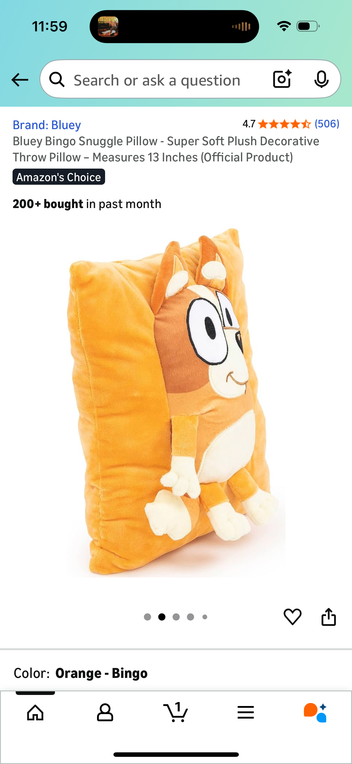 Bluey Bingo Snuggle Pillow - Super Soft Plush Decorative Throw Pillow – Measures 13 Inches (Official Product)