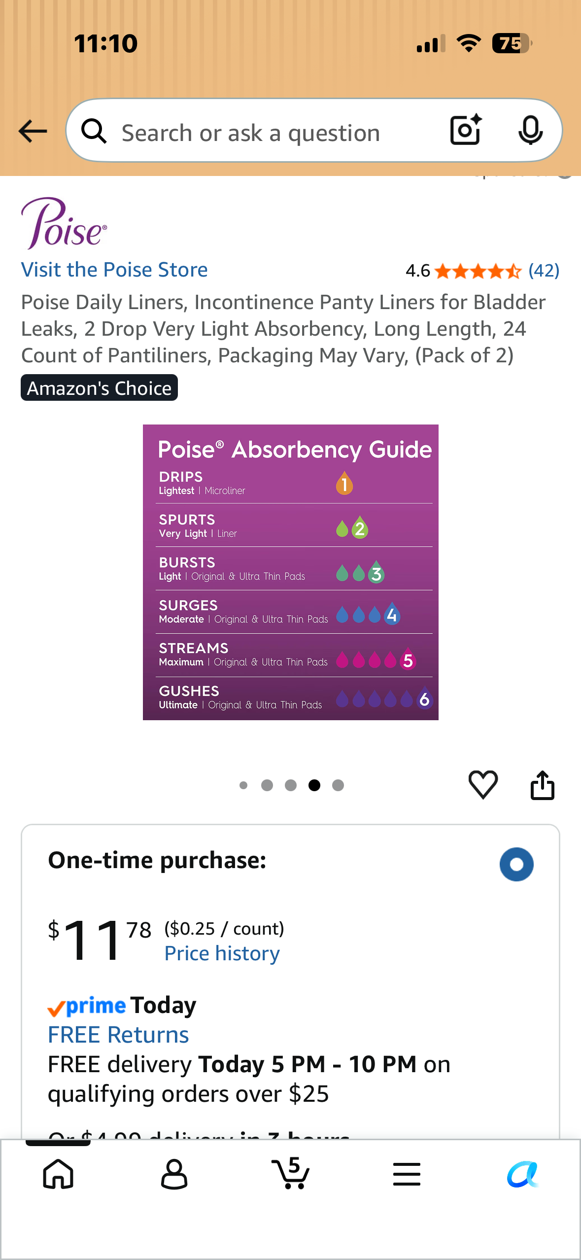 Poise Daily Liners, Incontinence Panty Liners for Bladder Leaks, 2 Drop Very Light Absorbency, Long Length, 24 Count of Pantiliners, Packaging May Vary, (Pack of 2)