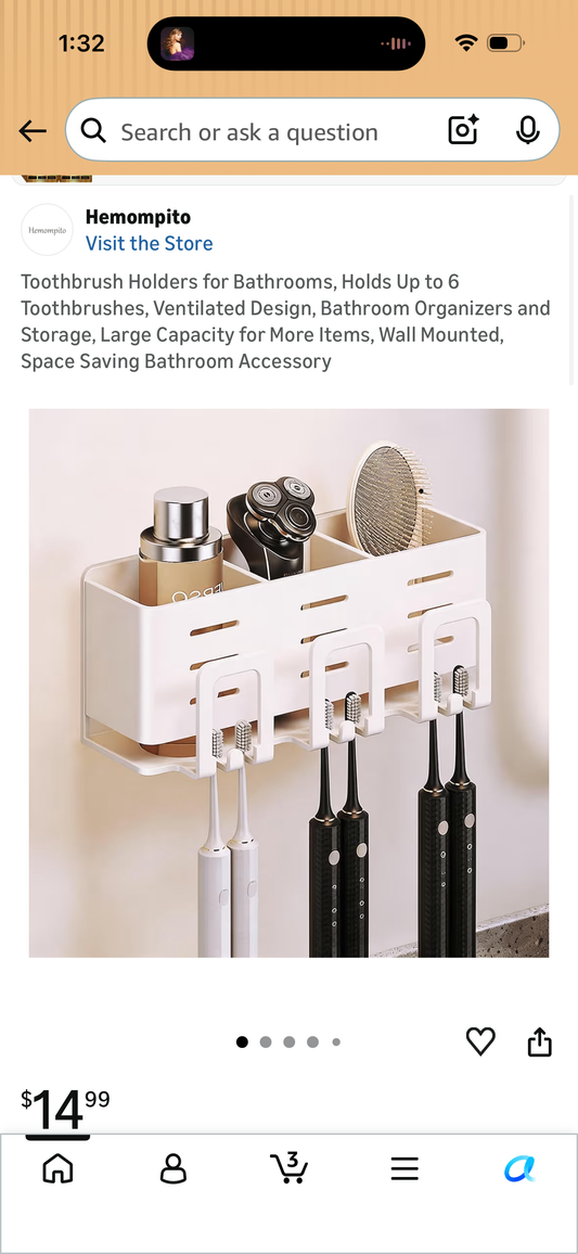 Toothbrush Holders for Bathrooms, Holds Up to 6 Toothbrushes, Ventilated Design, Bathroom Organizers and Storage, Large Capacity for More Items, Wall Mounted, Space Saving Bathroom Accessory