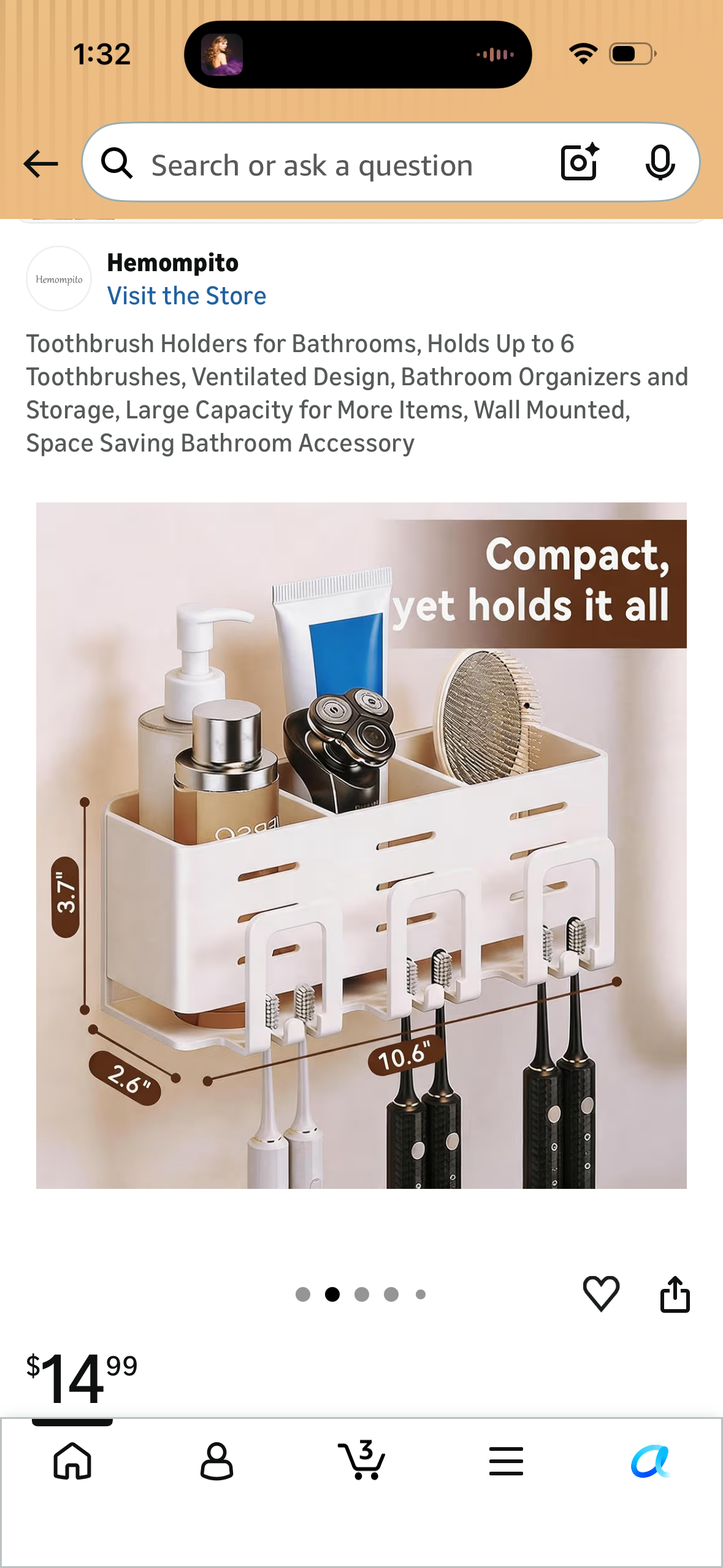 Toothbrush Holders for Bathrooms, Holds Up to 6 Toothbrushes, Ventilated Design, Bathroom Organizers and Storage, Large Capacity for More Items, Wall Mounted, Space Saving Bathroom Accessory