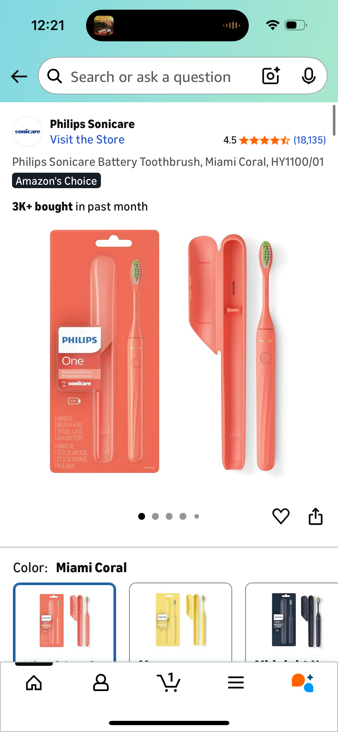 Philips Sonicare Battery Toothbrush, Miami Coral, HY1100/01