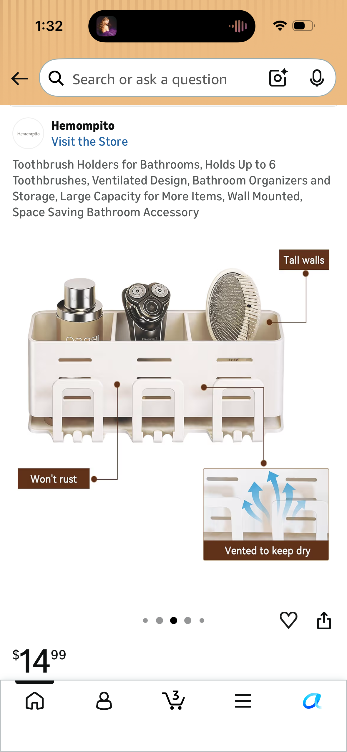 Toothbrush Holders for Bathrooms, Holds Up to 6 Toothbrushes, Ventilated Design, Bathroom Organizers and Storage, Large Capacity for More Items, Wall Mounted, Space Saving Bathroom Accessory