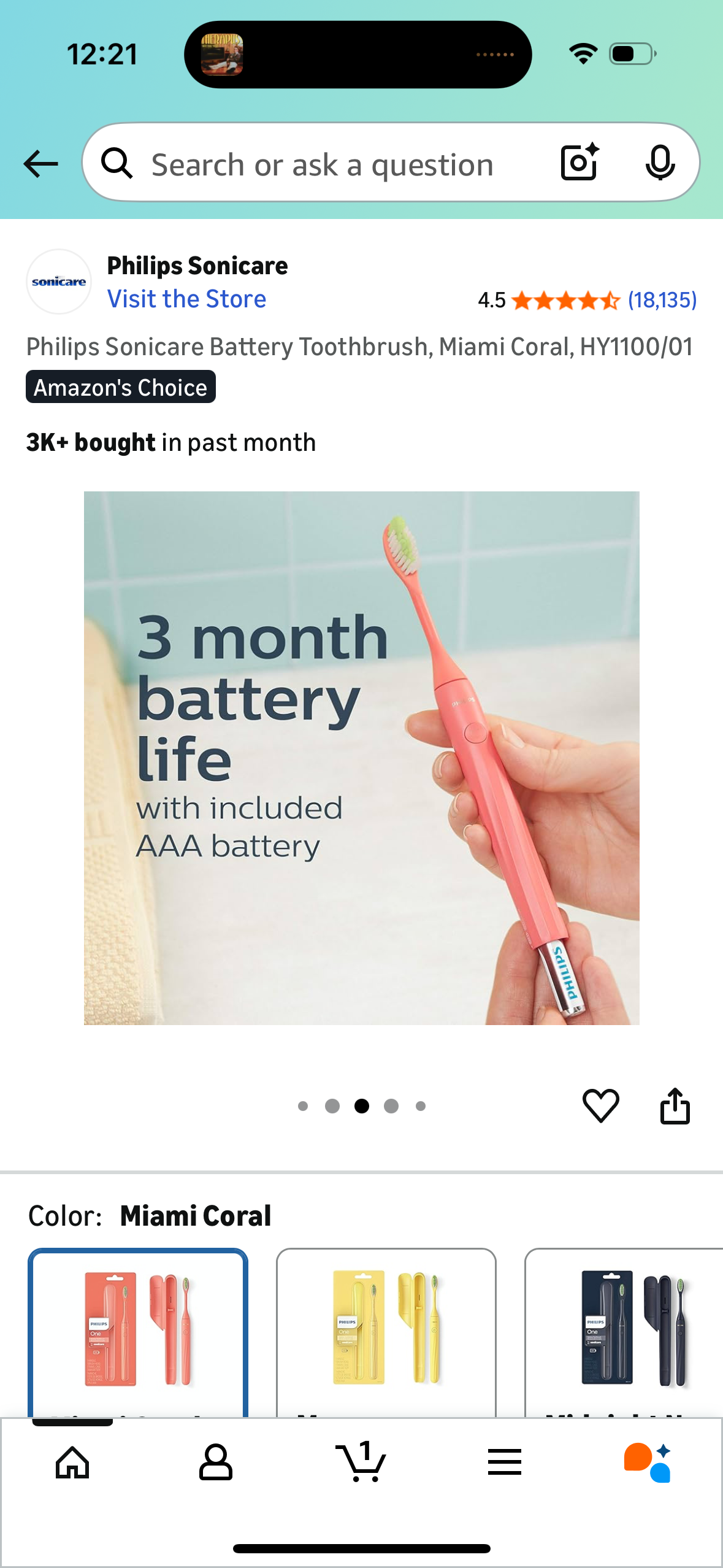 Philips Sonicare Battery Toothbrush, Miami Coral, HY1100/01