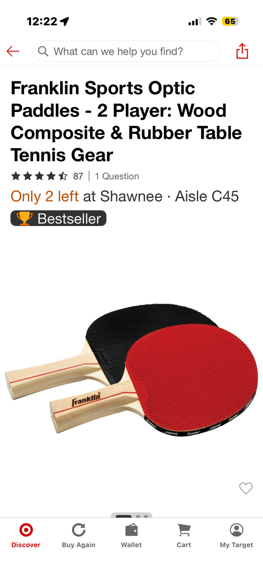 Franklin Sports Optic Paddles - 2 Player: Wood Composite & Rubber Table Tennis Gear