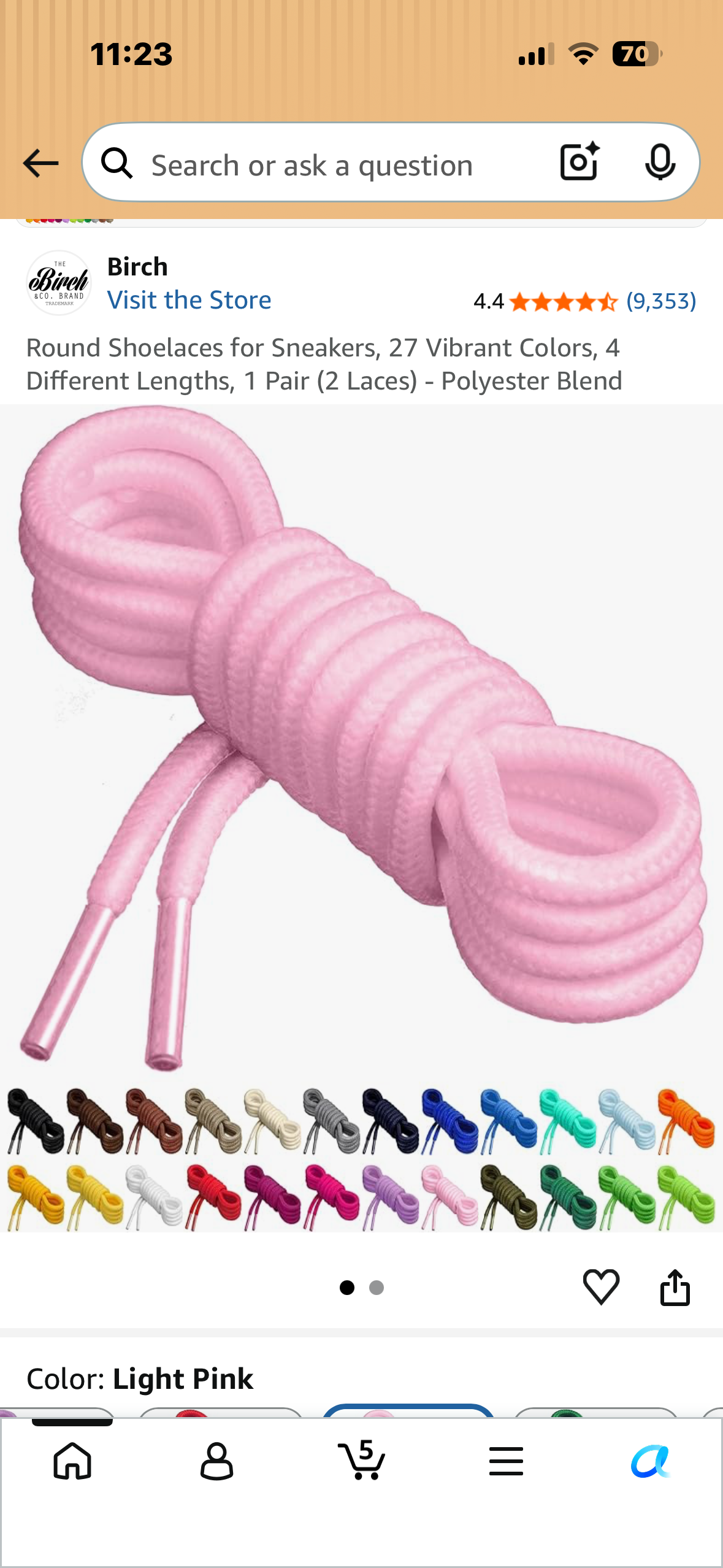 Round Shoelaces for Sneakers, 27 Vibrant Colors, 4 Different Lengths, 1 Pair (2 Laces) - Polyester Blend