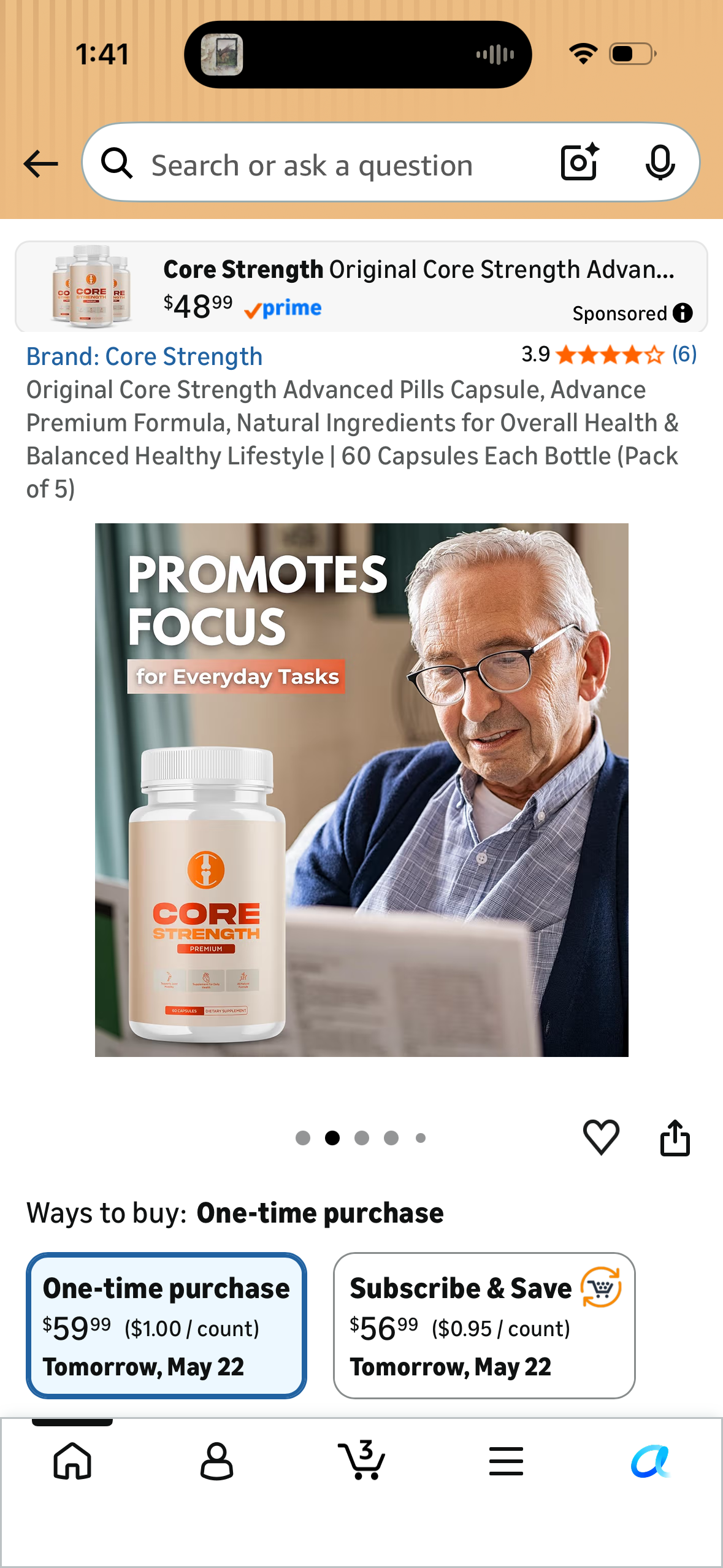 Original Core Strength Advanced Pills Capsule, Advance Premium Formula, Natural Ingredients for Overall Health & Balanced Healthy Lifestyle | 60 Capsules Each Bottle (Pack of 5) - Expires August 2027