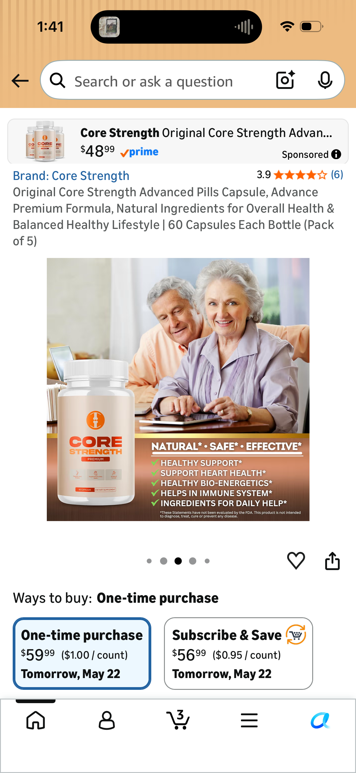 Original Core Strength Advanced Pills Capsule, Advance Premium Formula, Natural Ingredients for Overall Health & Balanced Healthy Lifestyle | 60 Capsules Each Bottle (Pack of 5) - Expires August 2027