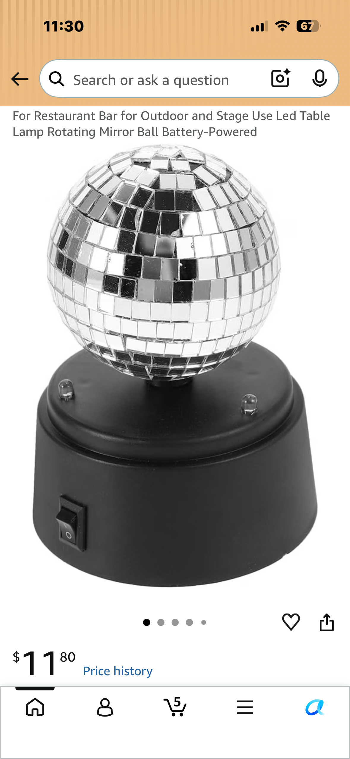 Battery Operated LED Strobe Light with Rotating Glass Mirror Disco Ball, Portable Ambient Lamp for Open-Air Performance Use Mirror Surface