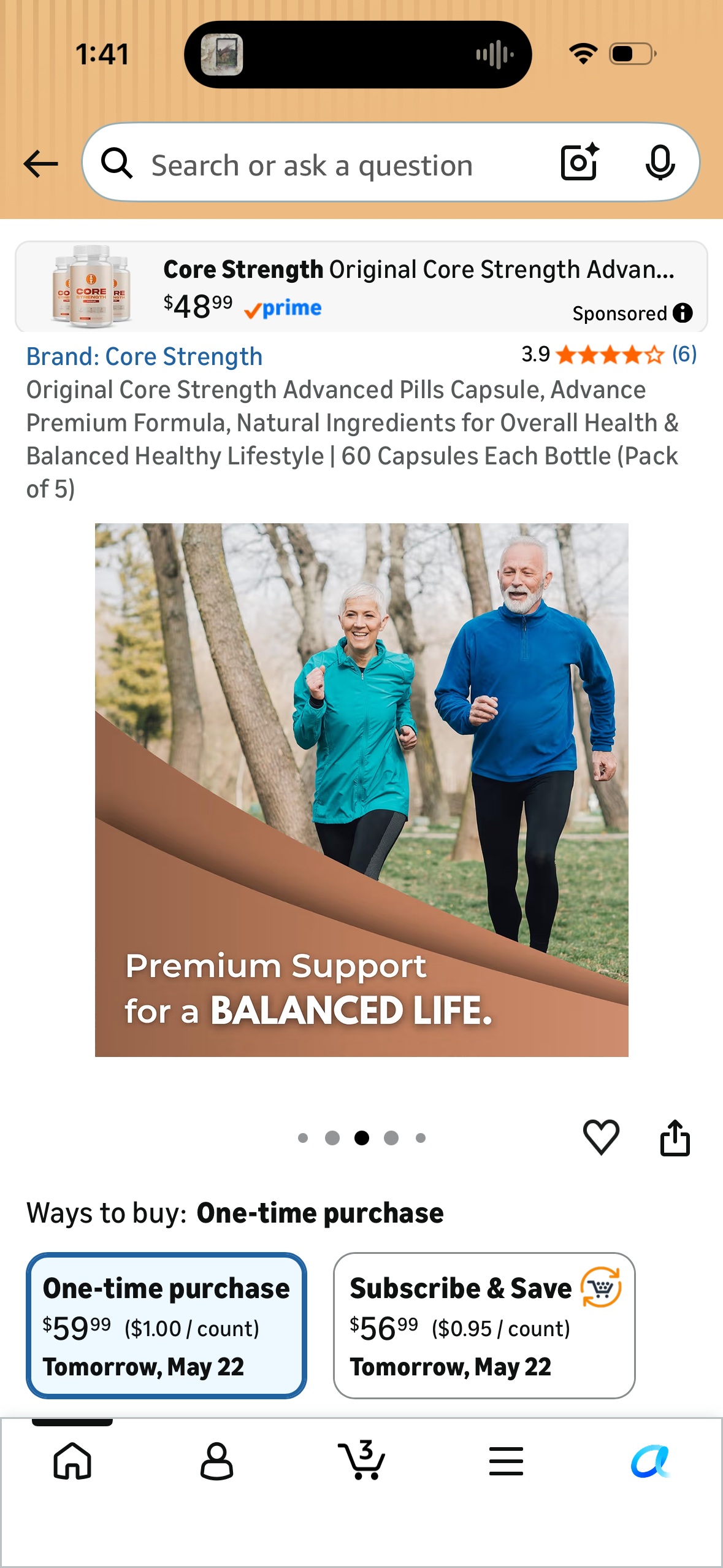 Original Core Strength Advanced Pills Capsule, Advance Premium Formula, Natural Ingredients for Overall Health & Balanced Healthy Lifestyle | 60 Capsules Each Bottle (Pack of 5) - Expires August 2027