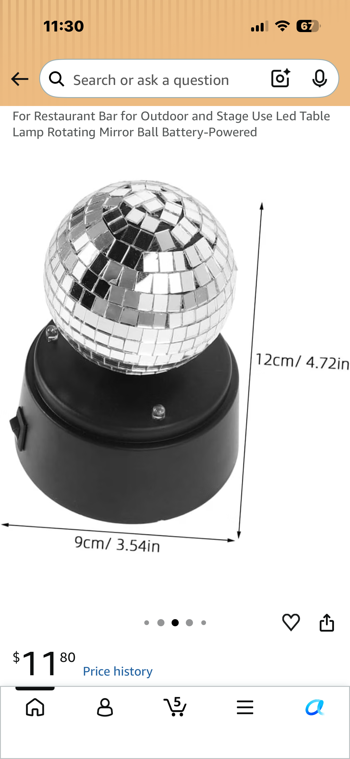 Battery Operated LED Strobe Light with Rotating Glass Mirror Disco Ball, Portable Ambient Lamp for Open-Air Performance Use Mirror Surface