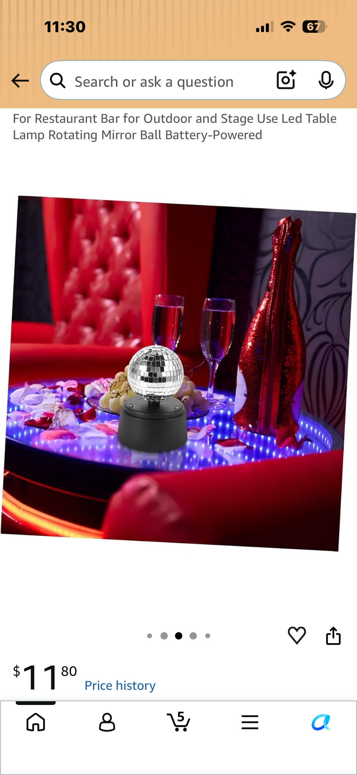 Battery Operated LED Strobe Light with Rotating Glass Mirror Disco Ball, Portable Ambient Lamp for Open-Air Performance Use Mirror Surface