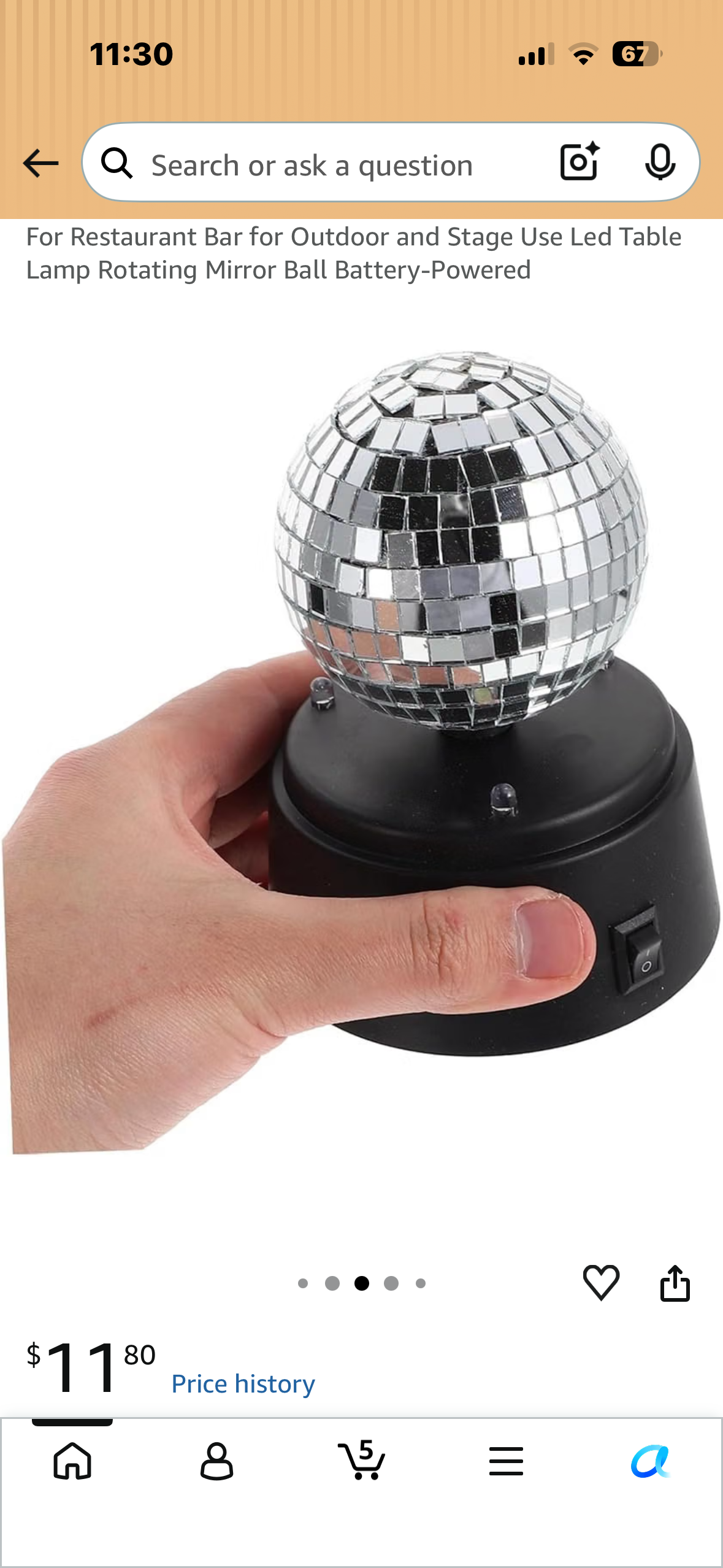 Battery Operated LED Strobe Light with Rotating Glass Mirror Disco Ball, Portable Ambient Lamp for Open-Air Performance Use Mirror Surface
