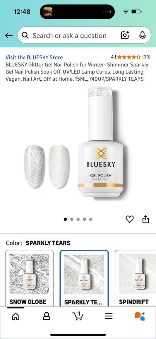 BLUESKY Glitter Gel Nail Polish for Winter- Shimmer Sparkly Gel Nail Polish Soak Off, UV/LED Lamp Cures, Long Lasting, Vegan, Nail Art, DIY at Home, 15ML, 7400P/SPARKLY TEARS
