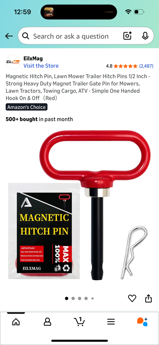 Magnetic Hitch Pin, Lawn Mower Trailer Hitch Pins 1/2 Inch - Strong Heavy Duty Magnet Trailer Gate Pin for Mowers, Lawn Tractors, Towing Cargo, ATV - Simple One Handed Hook On & Off（Red）