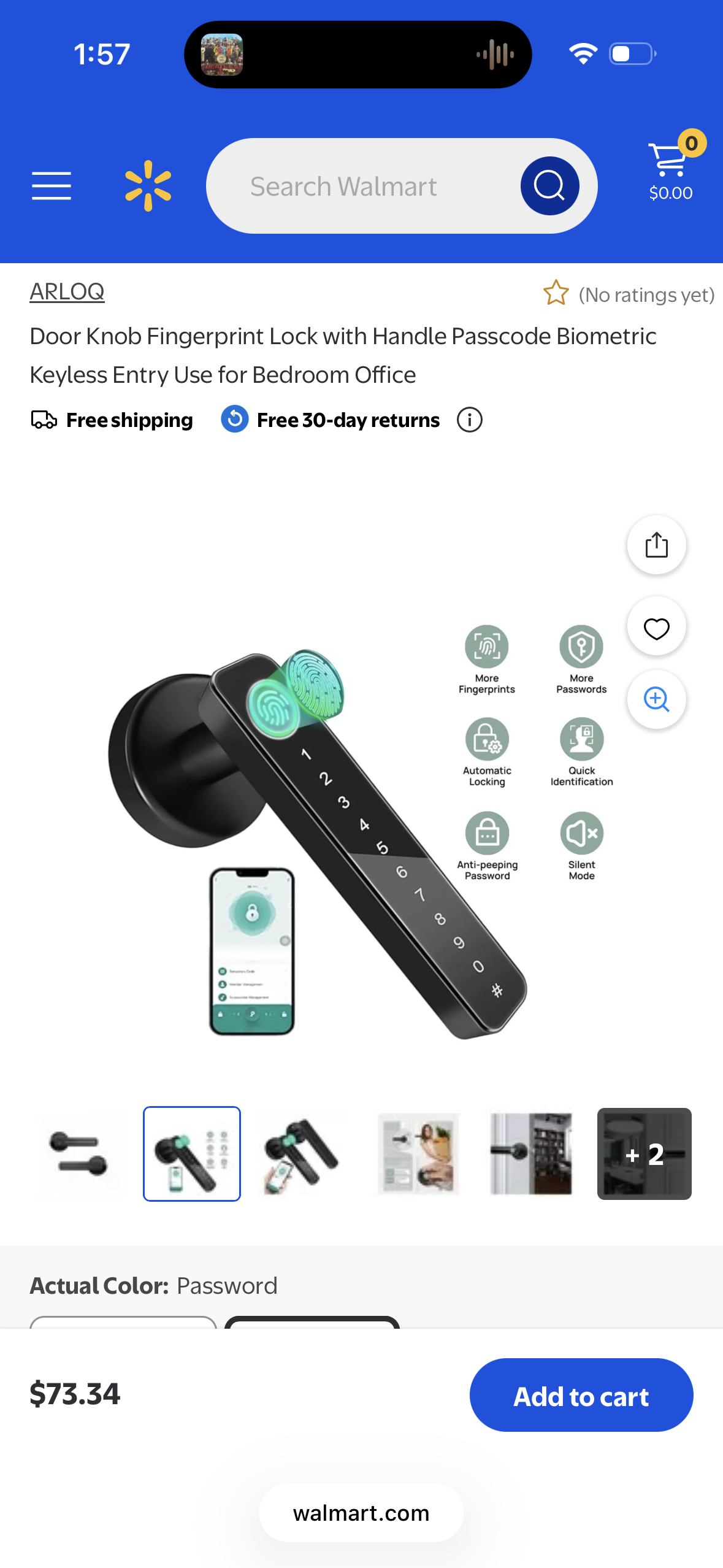 Door Knob Fingerprint Lock with Handle Passcode Biometric Keyless Entry Use for Bedroom Office