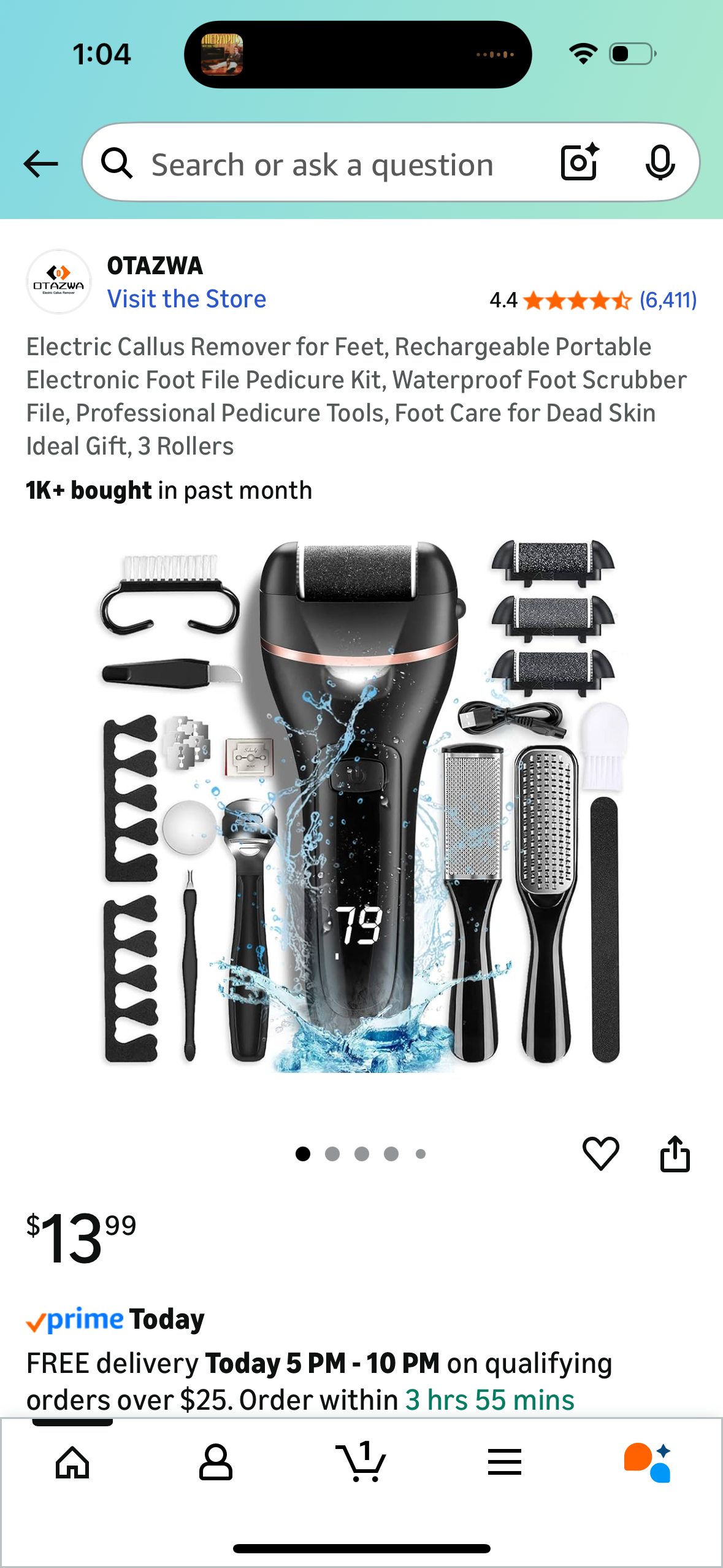 Electric Callus Remover for Feet, Rechargeable Portable Electronic Foot File Pedicure Kit, Waterproof Foot Scrubber File, Professional Pedicure Tools, Foot Care for Dead Skin Ideal Gift, 3 Rollers