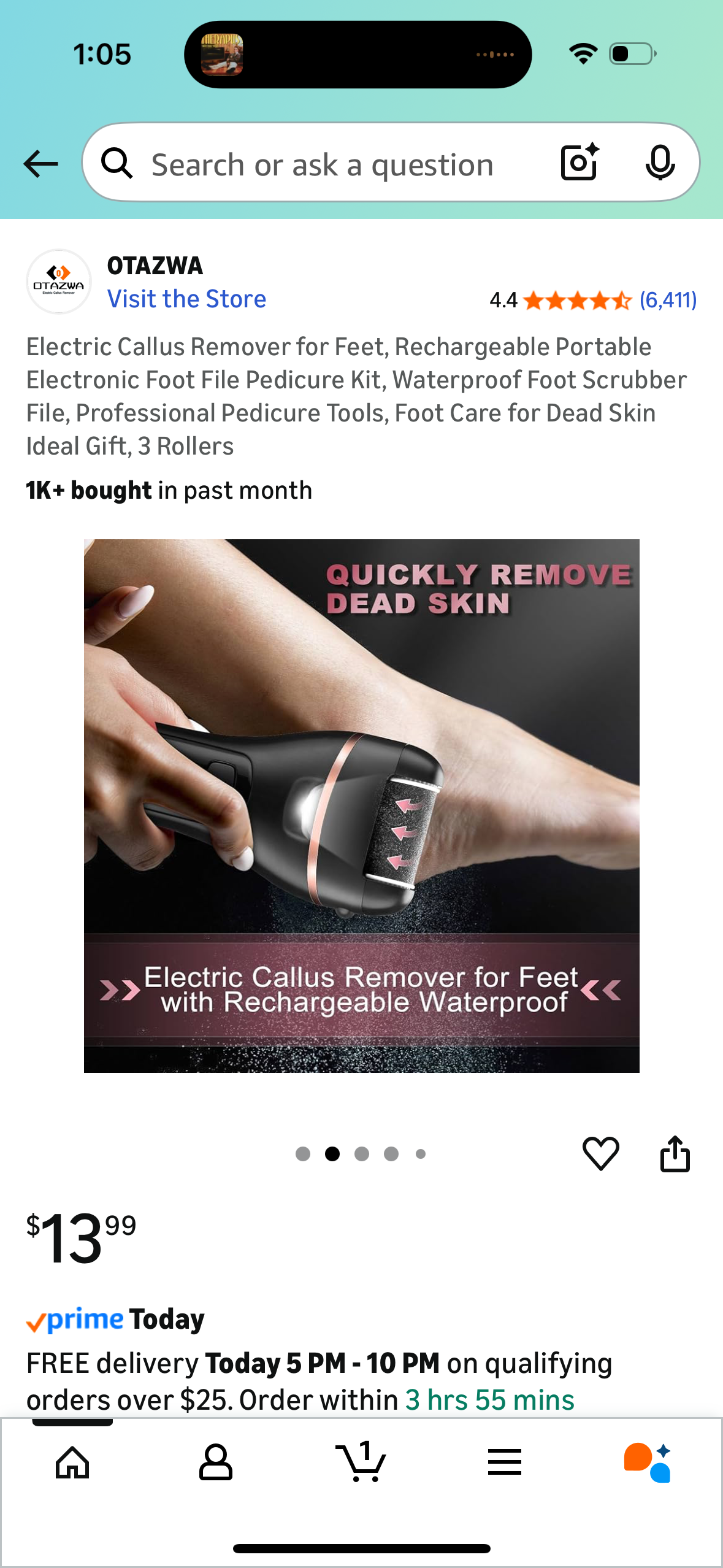 Electric Callus Remover for Feet, Rechargeable Portable Electronic Foot File Pedicure Kit, Waterproof Foot Scrubber File, Professional Pedicure Tools, Foot Care for Dead Skin Ideal Gift, 3 Rollers