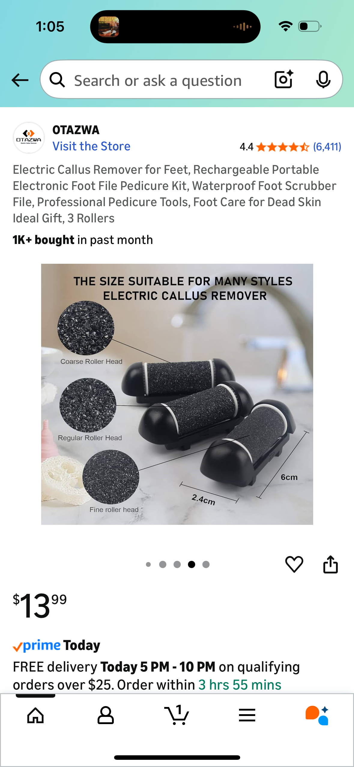 Electric Callus Remover for Feet, Rechargeable Portable Electronic Foot File Pedicure Kit, Waterproof Foot Scrubber File, Professional Pedicure Tools, Foot Care for Dead Skin Ideal Gift, 3 Rollers