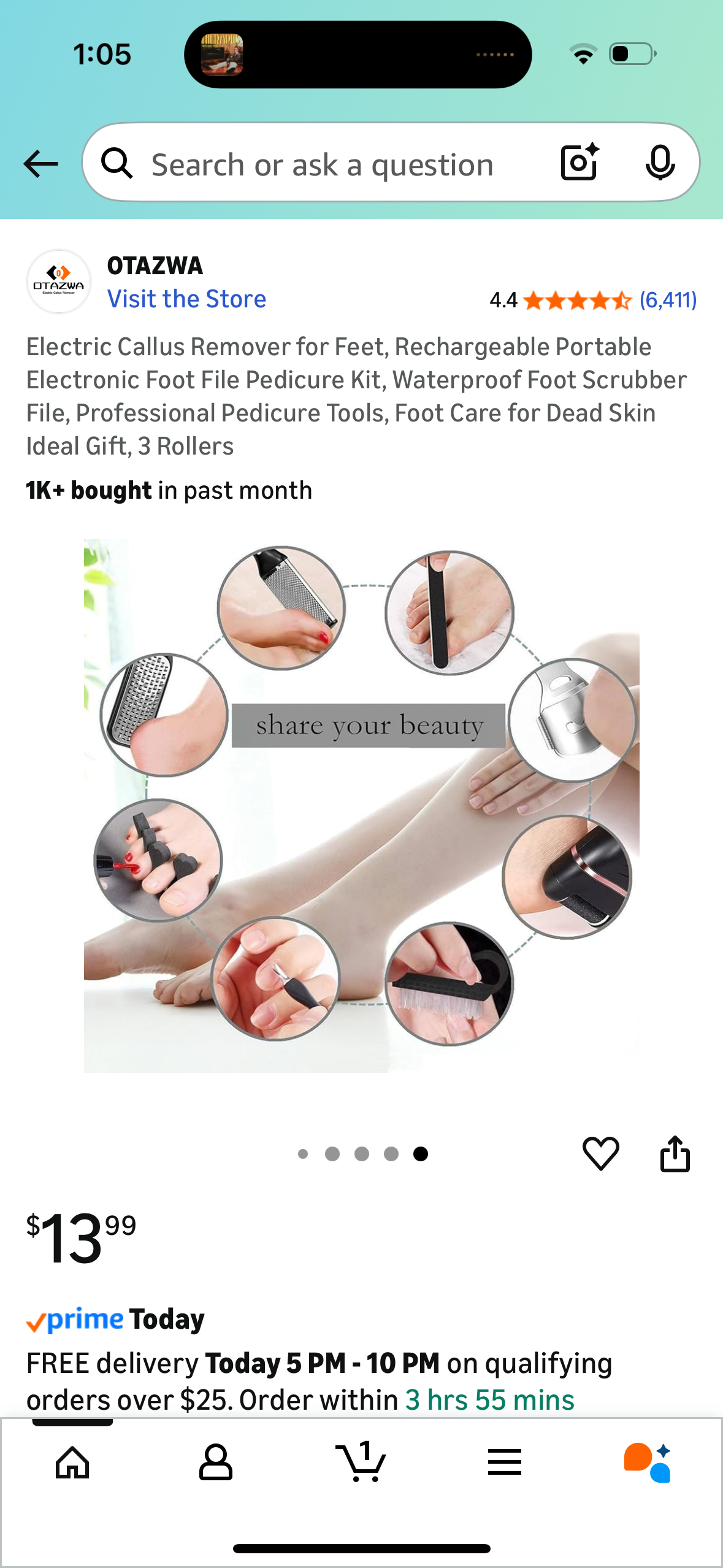 Electric Callus Remover for Feet, Rechargeable Portable Electronic Foot File Pedicure Kit, Waterproof Foot Scrubber File, Professional Pedicure Tools, Foot Care for Dead Skin Ideal Gift, 3 Rollers