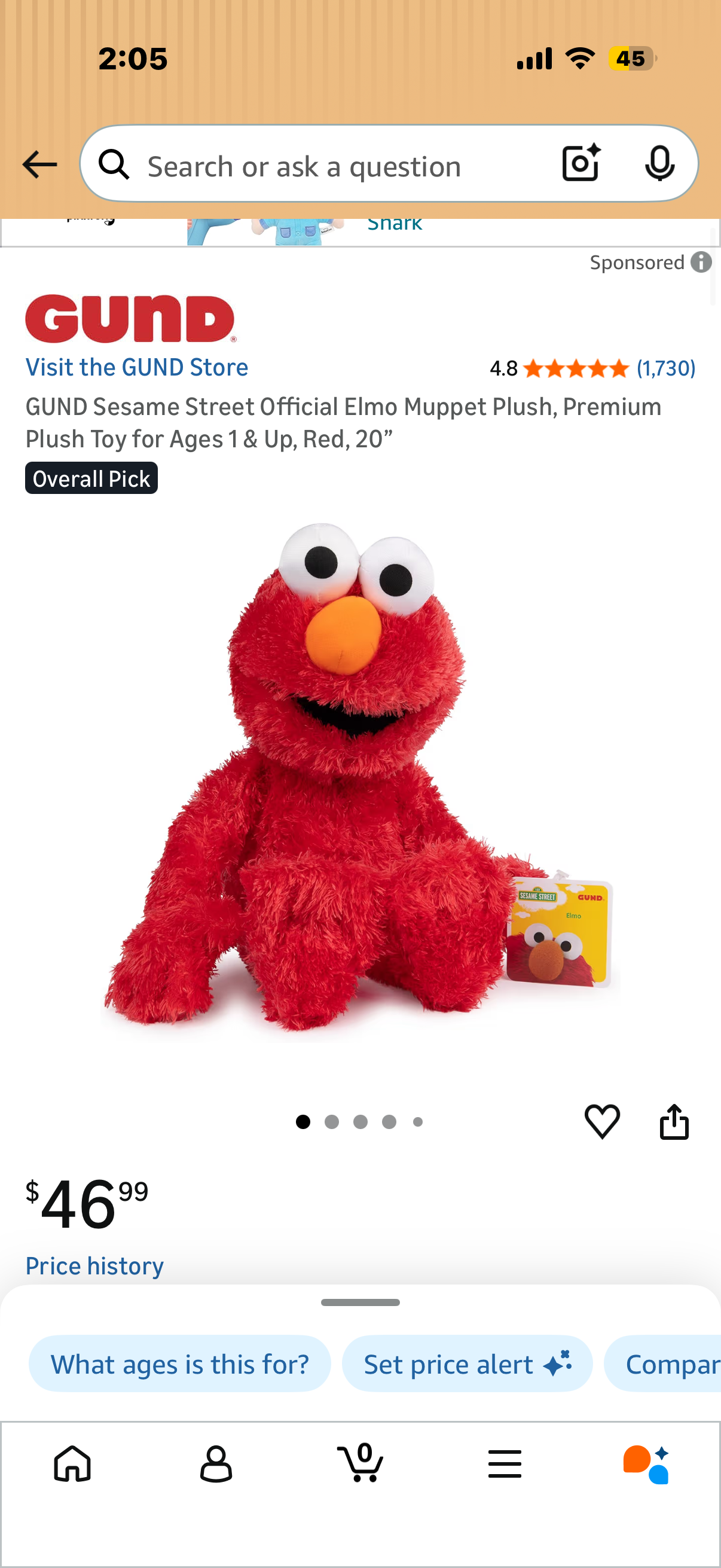 GUND Sesame Street Official Elmo Muppet Plush, Premium Plush Toy for Ages 1 & Up, Red, 20