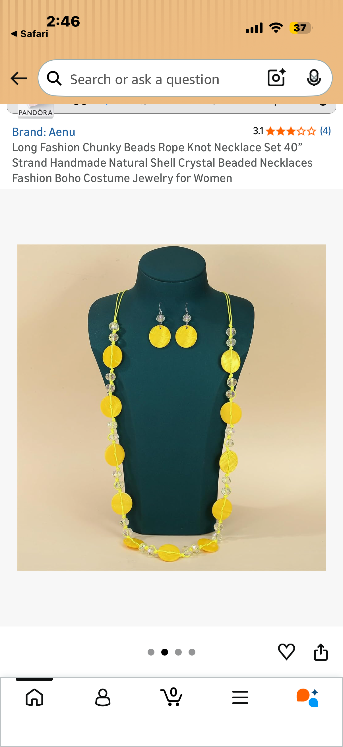 Long Fashion Chunky Beads Rope Knot Necklace Set 40” Strand Handmade Natural Shell Crystal Beaded Necklaces Fashion Boho Costume Jewelry for Women Yellow, Green and Blue