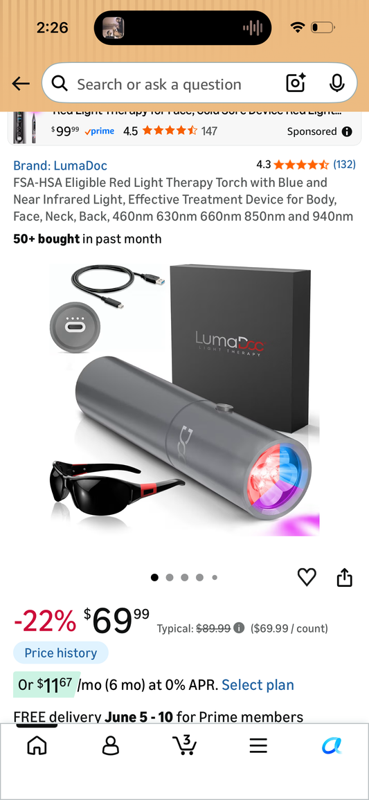 Red Light Therapy Torch with Blue and Near Infrared Light, Effective Treatment Device for Body, Face, Neck, Back, 460nm 630nm 660nm 850nm and 940nm