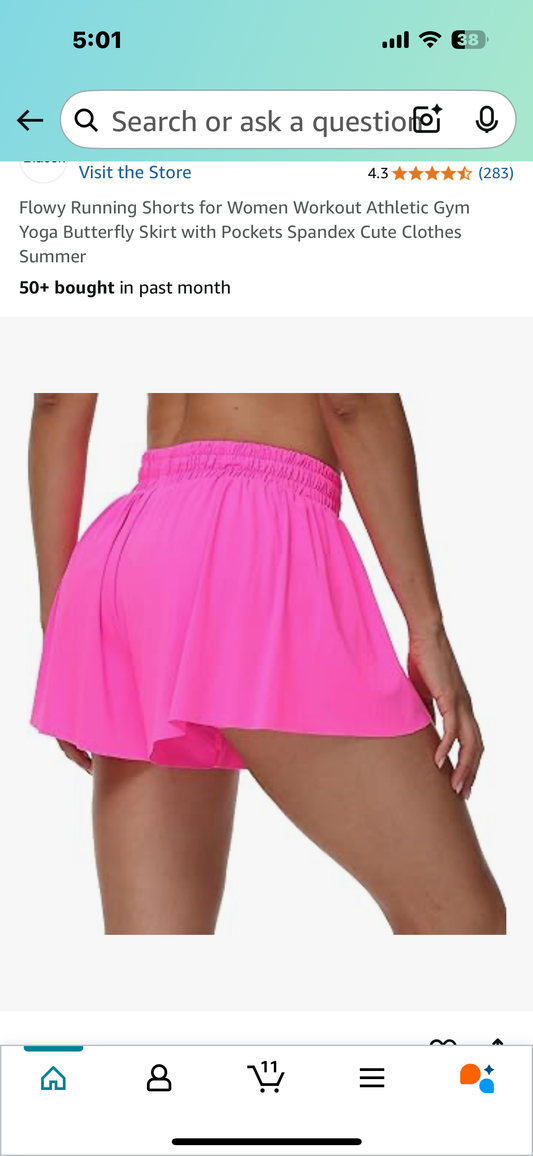 Flowy Running Shorts for Women. Workout,Gym Yoga, Butterfly Skirt with Pockets (Size Medium