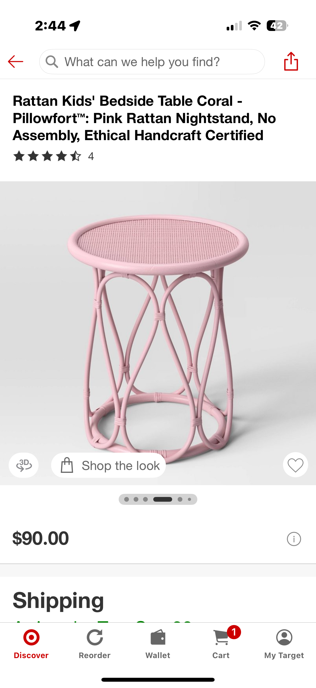 Rattan Kids' Bedside Table Coral - Pillowfort™: Pink Rattan Nightstand, No Assembly, Ethical Handcraft Certified
