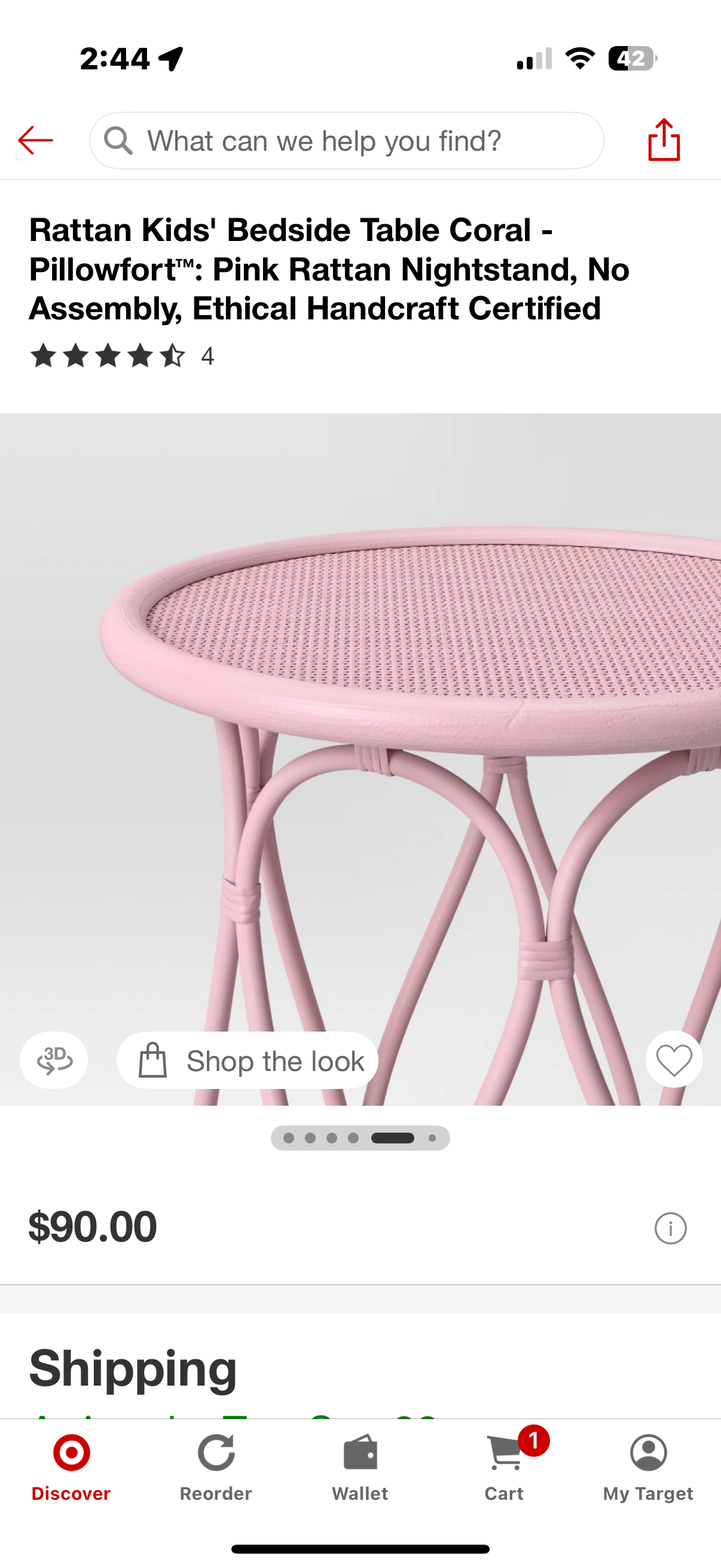 Rattan Kids' Bedside Table Coral - Pillowfort™: Pink Rattan Nightstand, No Assembly, Ethical Handcraft Certified