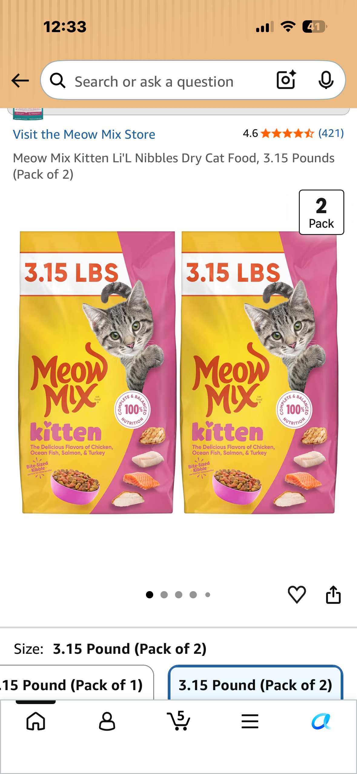 Meow Mix Kitten Li'L Nibbles Dry Cat Food, 3.15 Pounds (Pack of 2)