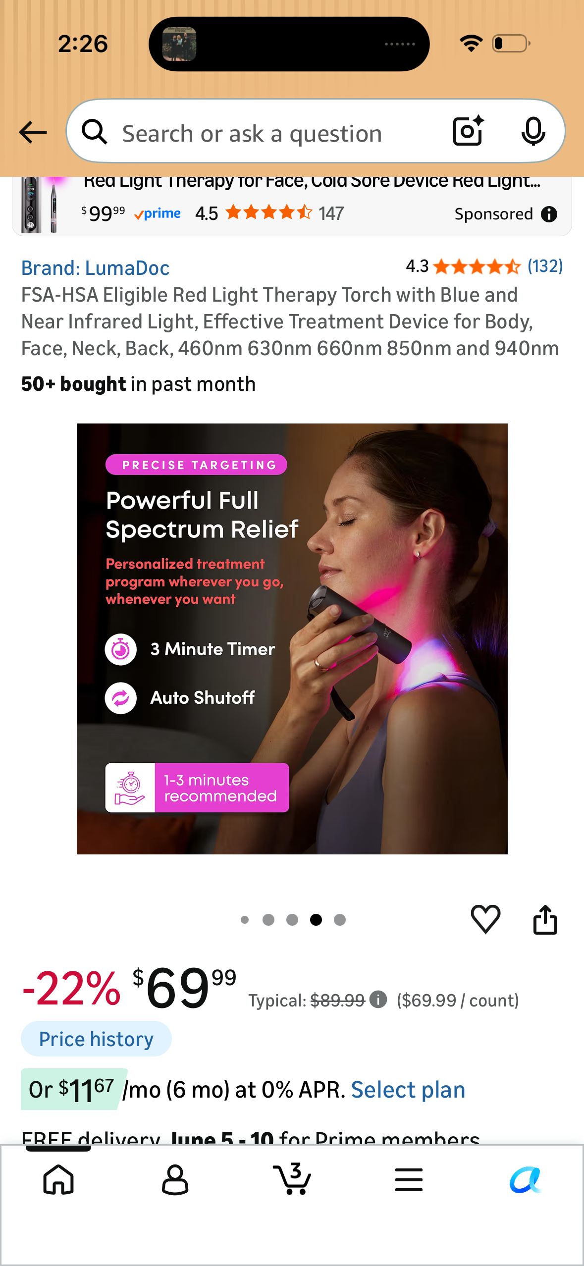 Red Light Therapy Torch with Blue and Near Infrared Light, Effective Treatment Device for Body, Face, Neck, Back, 460nm 630nm 660nm 850nm and 940nm