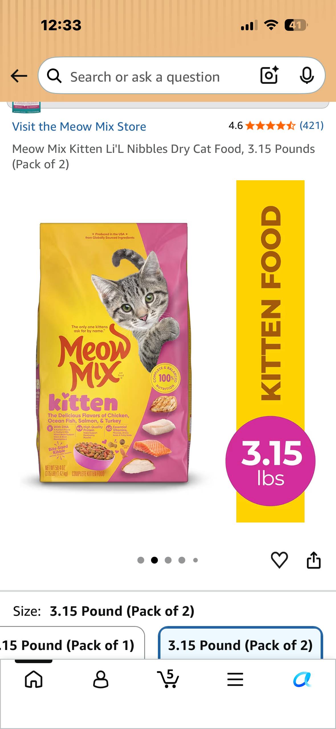 Meow Mix Kitten Li'L Nibbles Dry Cat Food, 3.15 Pounds (Pack of 2)