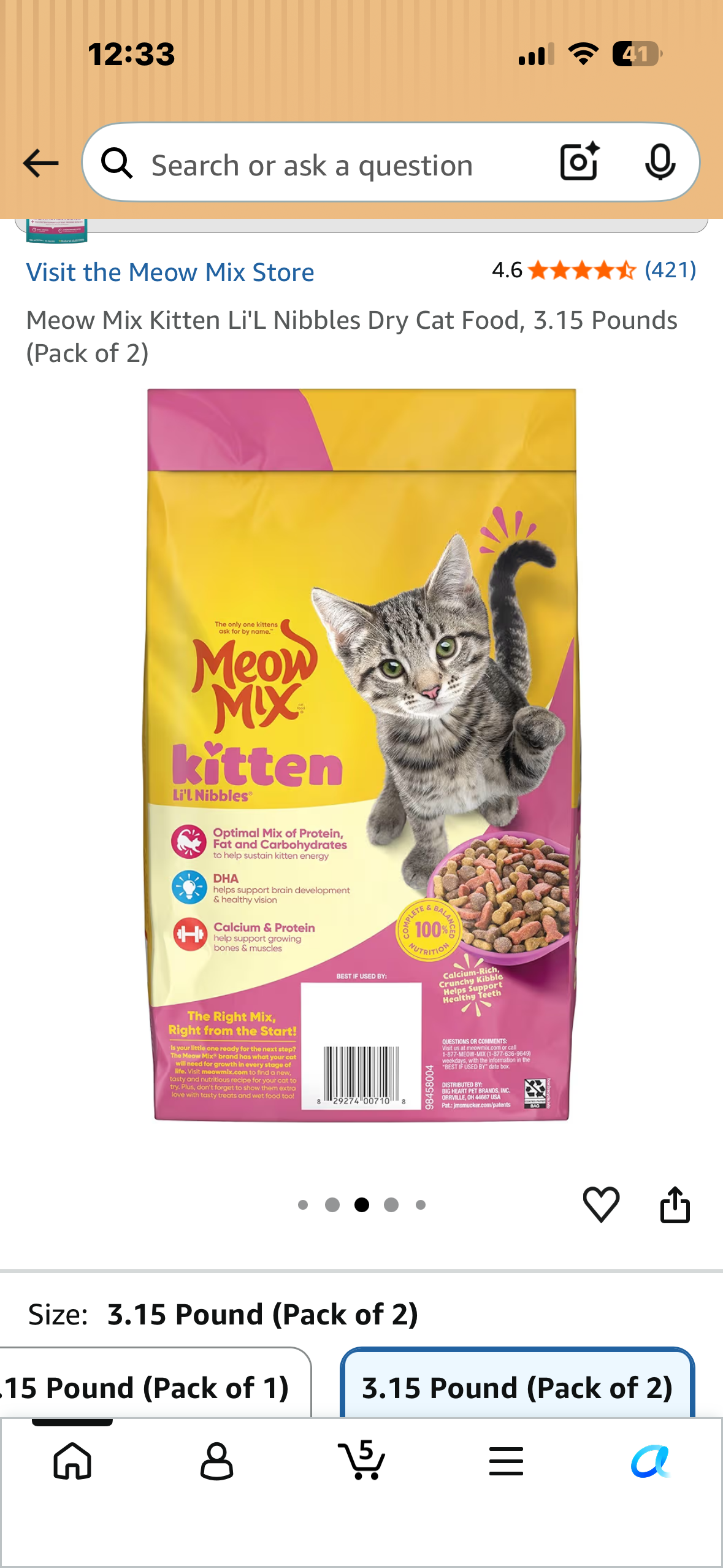 Meow Mix Kitten Li'L Nibbles Dry Cat Food, 3.15 Pounds (Pack of 2)