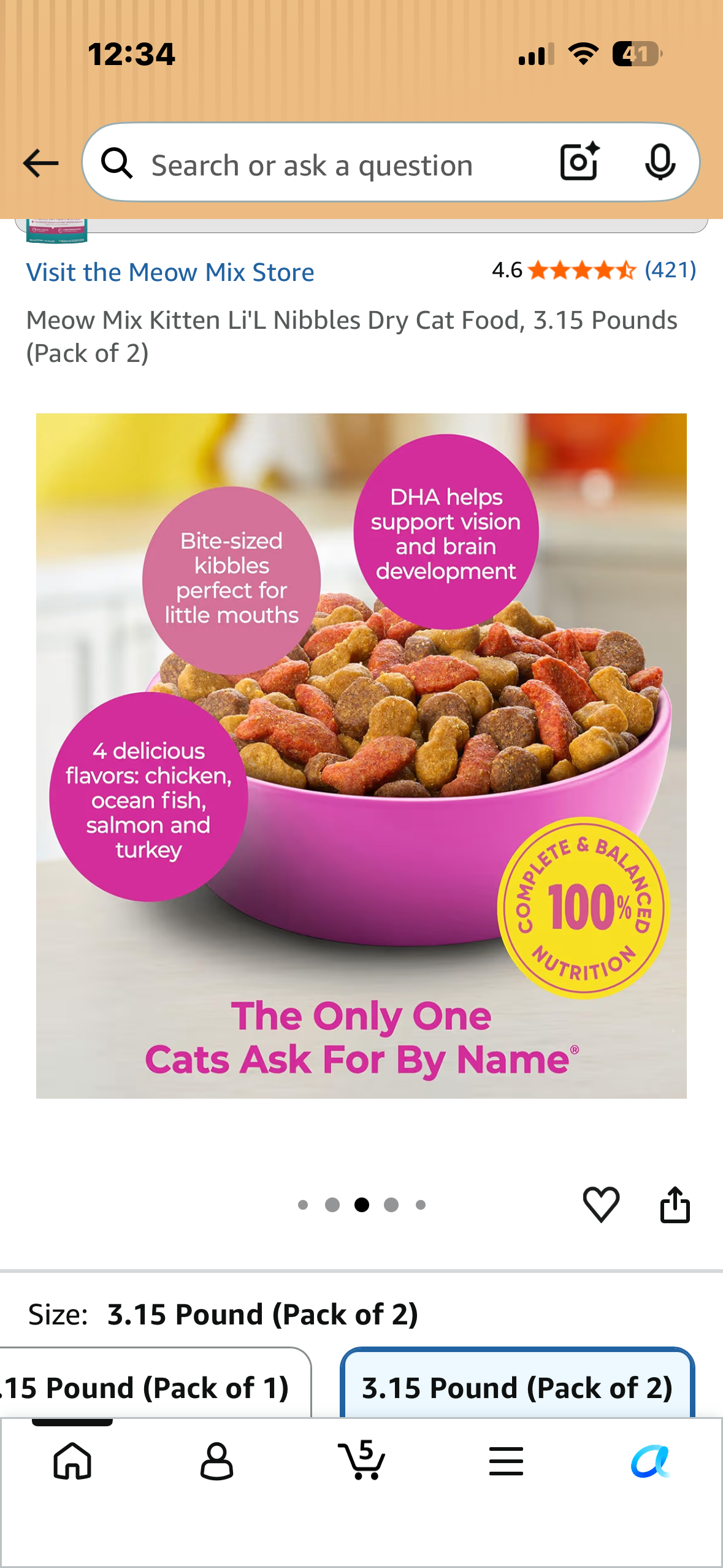 Meow Mix Kitten Li'L Nibbles Dry Cat Food, 3.15 Pounds (Pack of 2)