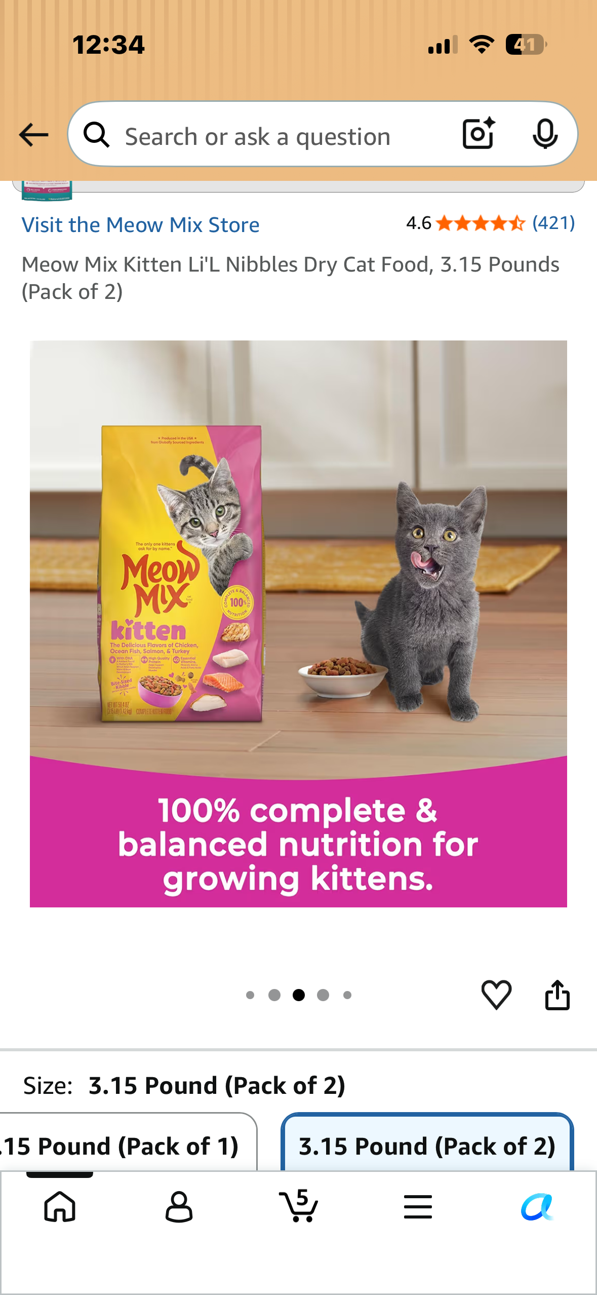 Meow Mix Kitten Li'L Nibbles Dry Cat Food, 3.15 Pounds (Pack of 2)