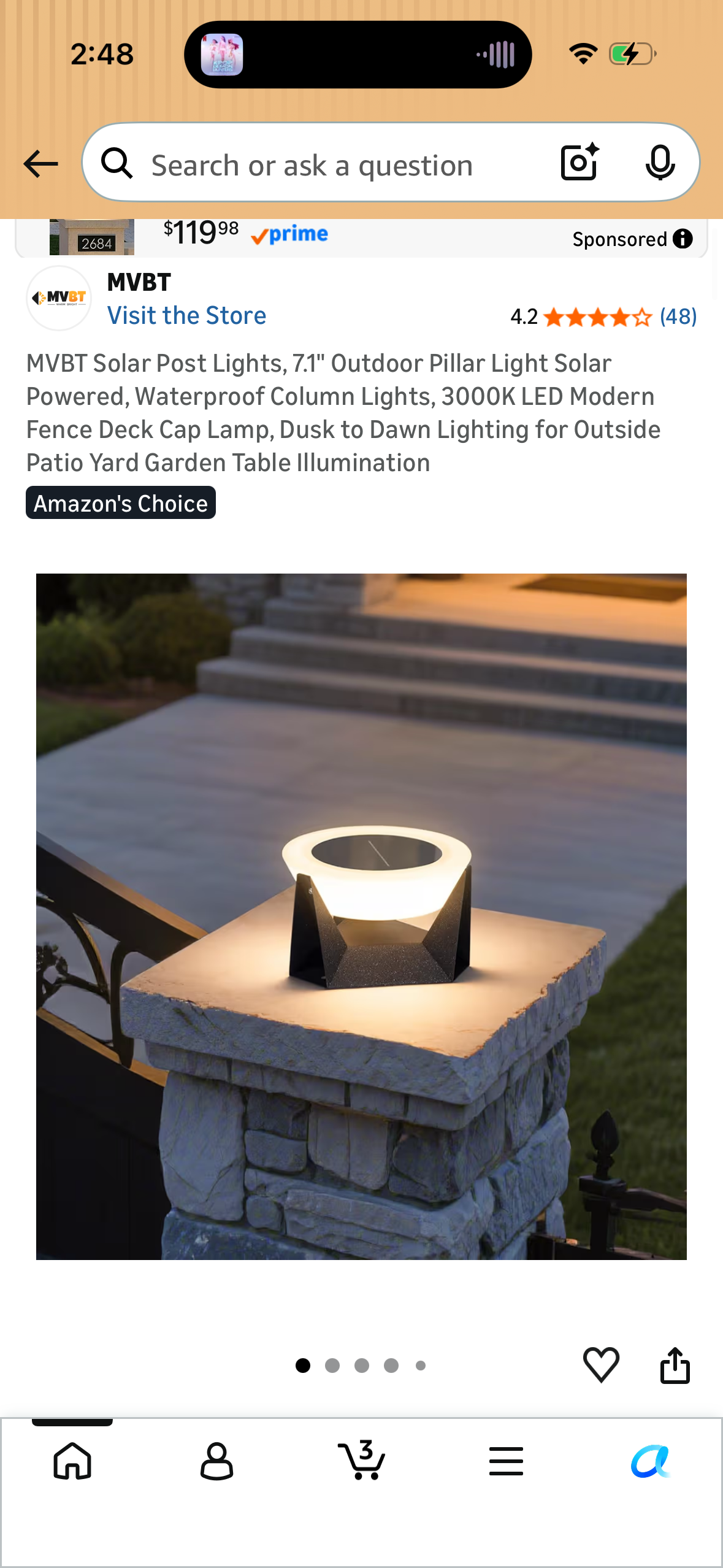 MVBT Solar Post Lights, 7.1" Outdoor Pillar Light Solar Powered, Waterproof Column Lights, 3000K LED Modern Fence Deck Cap Lamp, Dusk to Dawn Lighting for Outside Patio Yard Garden Table Illumination
