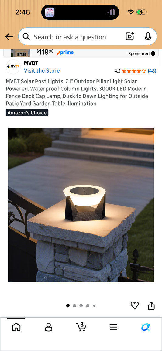 MVBT Solar Post Lights, 7.1" Outdoor Pillar Light Solar Powered, Waterproof Column Lights, 3000K LED Modern Fence Deck Cap Lamp, Dusk to Dawn Lighting for Outside Patio Yard Garden Table Illumination