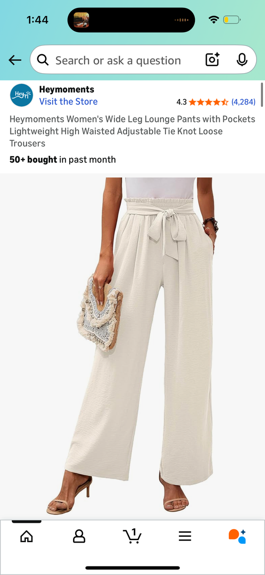Heymoments Women's Wide Leg Lounge Pants with Pockets Lightweight High Waisted Adjustable Tie Knot Loose Trousers