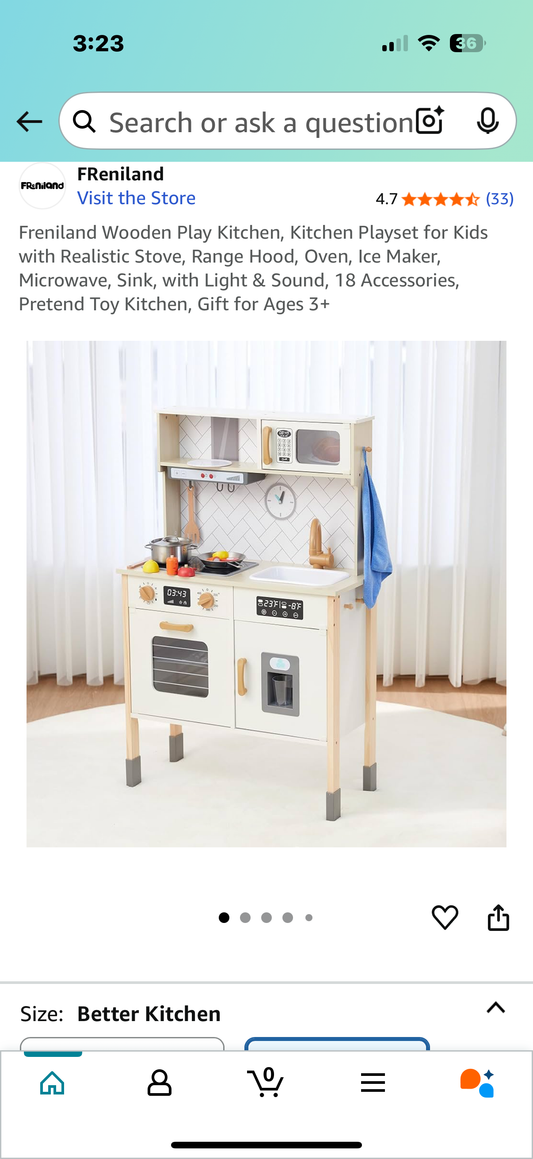 Freniland Wooden Play Kitchen, Kitchen Playset for Kids with Realistic Stove, Range Hood, Oven, Ice Maker, Microwave, Sink, with Light & Sound, 18 Accessories, Pretend Toy Kitchen, Gift for Ages 3+