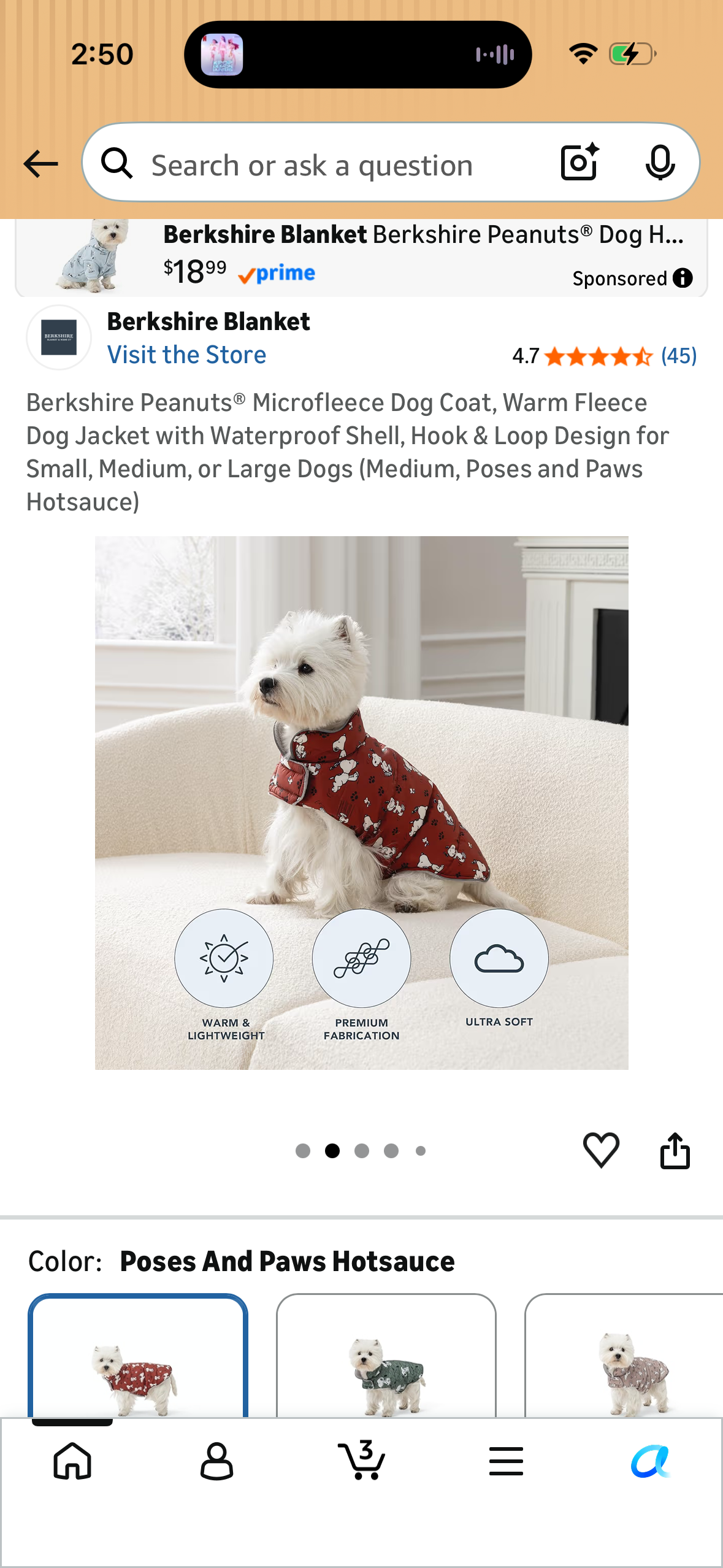 Berkshire Peanuts® Microfleece Dog Coat, Warm Fleece Dog Jacket with Waterproof Shell, Hook & Loop Design for Small, Medium, or Large Dogs (Size Medium)