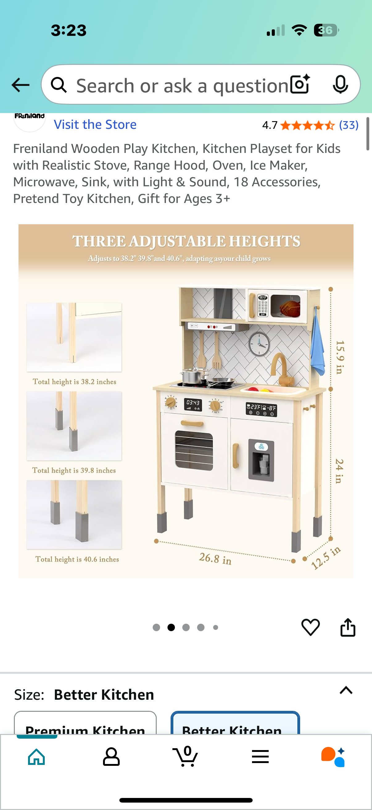 Freniland Wooden Play Kitchen, Kitchen Playset for Kids with Realistic Stove, Range Hood, Oven, Ice Maker, Microwave, Sink, with Light & Sound, 18 Accessories, Pretend Toy Kitchen, Gift for Ages 3+
