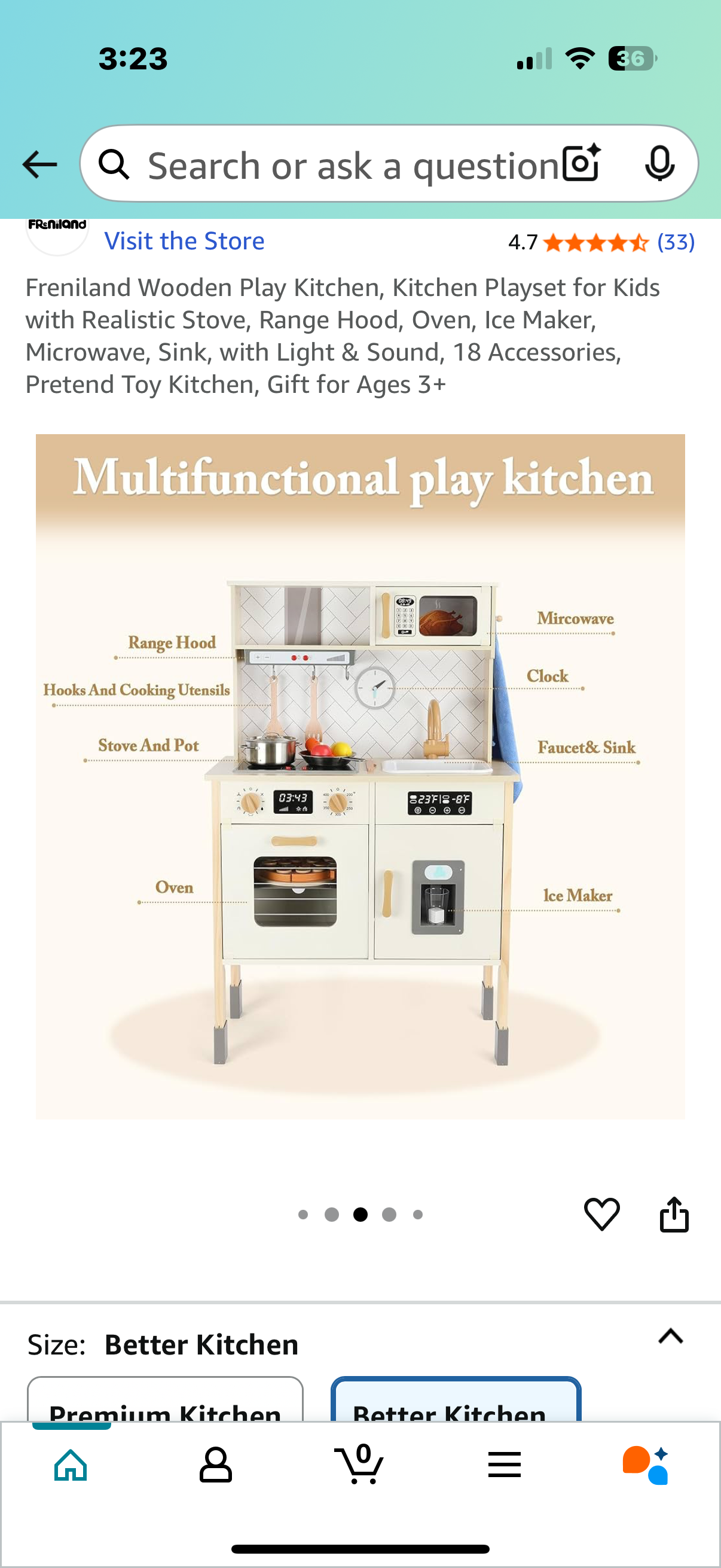Freniland Wooden Play Kitchen, Kitchen Playset for Kids with Realistic Stove, Range Hood, Oven, Ice Maker, Microwave, Sink, with Light & Sound, 18 Accessories, Pretend Toy Kitchen, Gift for Ages 3+