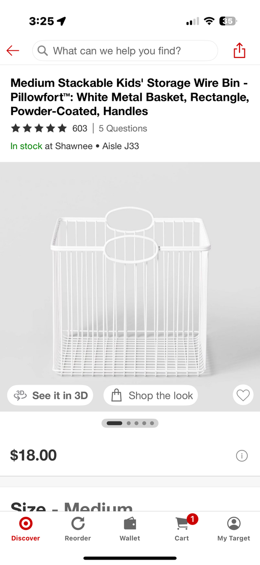 Medium Stackable Kids' Storage Wire Bin - Pillowfort™: White Metal Basket, Rectangle, Powder-Coated, Handles